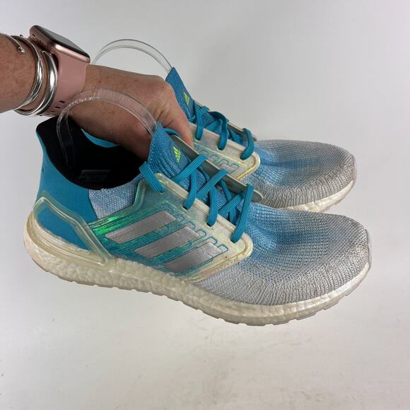 Adidas ultraboost 20 mens 10.5 blue shimmer white signal cyan athletic sneakers - Picture 10 of 11